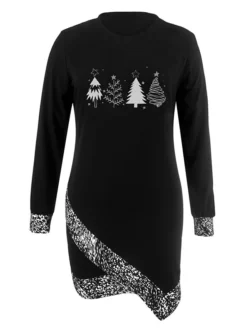 Women's Christmas Casual Dress Shift Dress Mini Dress Black Silver Gray Long Sleeve Plaid Print Winter Fall Autumn Crew Neck Loose Fit 2022 S M L XL XXL 3XL -Fashion Life Shop wdcavm1666761741328