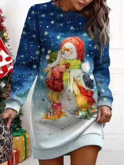 Women's Christmas Casual Dress Sweatshirt Dress Mini Dress Warm Fashion OutdoorVacation Crew Neck Print Snowman Loose Fit Yellow Wine Navy Blue S M L XL XXL 7 Women's Christmas Casual Dress Sweatshirt Dress Mini Dress Warm Fashion OutdoorVacation Crew Neck Print Snowman Loose Fit Yellow Wine Navy Blue S M L XL XXL -Fashion Life Shop wdgpnw1695365425809