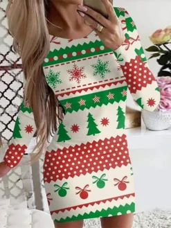 Women's Christmas Casual Dress BodyconShort Mini Dress Green Blue Red Light Blue Black Long Sleeve Polka Dot Santa Claus Elk Print Fall Winter Crew Neck Casual Sexy 2022 S M L XL XXL -Fashion Life Shop wdhhzl1665483324734