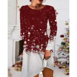 Women's Christmas Casual Dress T Shirt Dress Tee Dress Mini Dress Black Blue Red Long Sleeve Tree Snowflake Pocket Print Winter Fall Crew Neck Vacation Casual 2022 S M L XL XXL 3XL -Fashion Life Shop wdiics1668238082462