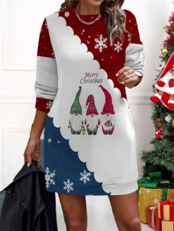 Women‘s Christmas Casual Dress Sweatshirt Dress Mini Dress Warm Fashion Outdoor Holiday Crew Neck Print Geometric Santa Claus Loose Fit Red Burgundy Navy Blue S M L XL XXL 8 Women‘s Christmas Casual Dress Sweatshirt Dress Mini Dress Warm Fashion Outdoor Holiday Crew Neck Print Geometric Santa Claus Loose Fit Red Burgundy Navy Blue S M L XL XXL -Fashion Life Shop wejocg1694661943376