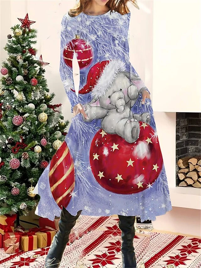 Women's Christmas Casual Dress Swing Dress Midi Dress Blue Wine Royal Blue Long Sleeve Plaid Pocket Winter Fall Autumn Fashion Christmas Daily 2022 S M L XL XXL 3XL 2 Women's Christmas Casual Dress Swing Dress Midi Dress Blue Wine Royal Blue Long Sleeve Plaid Pocket Winter Fall Autumn Fashion Christmas Daily 2022 S M L XL XXL 3XL - Image 2