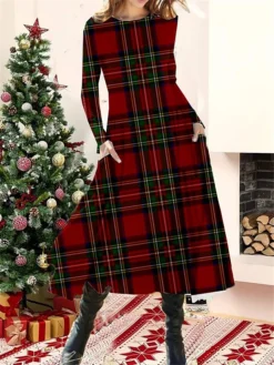 Women's Christmas Casual Dress Swing Dress Midi Dress Blue Wine Royal Blue Long Sleeve Plaid Pocket Winter Fall Autumn Fashion Christmas Daily 2022 S M L XL XXL 3XL 6 Women's Christmas Casual Dress Swing Dress Midi Dress Blue Wine Royal Blue Long Sleeve Plaid Pocket Winter Fall Autumn Fashion Christmas Daily 2022 S M L XL XXL 3XL -Fashion Life Shop weyjlp1667815007801