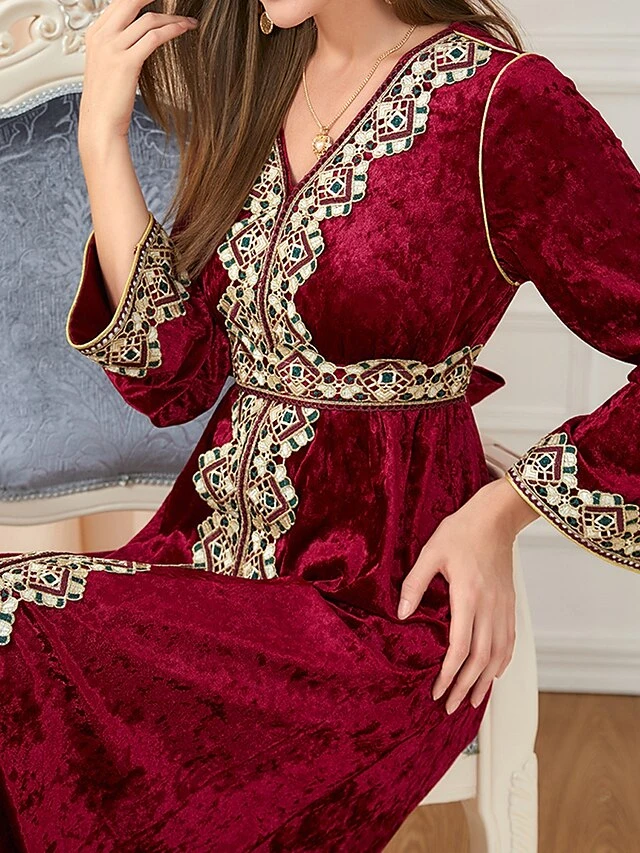 Women's Casual Dress Velvet Dress Swing Dress Long Dress Maxi Dress Lace Embroidered Outdoor Christmas Daily Fashion Elegant V Neck Long Sleeve 2023 Loose Fit Wine Color M L XL XXL Size 4 Women's Casual Dress Velvet Dress Swing Dress Long Dress Maxi Dress Lace Embroidered Outdoor Christmas Daily Fashion Elegant V Neck Long Sleeve 2023 Loose Fit Wine Color M L XL XXL Size - Image 4
