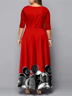 Women‘s Christmas Plus Size Curve Work Dress Semi Formal Dress A Line Dress Fashion Long Dress Maxi Dress Cut Out Print Crew Neck 3/4 Length Sleeve Polka Dot Print Loose Fit Black Red Spring Fall -Fashion Life Shop wifood1691048935634