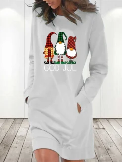 Women's Christmas Sweatshirt Dress Winter Dress Short Mini Dress Light Blue Grey White Long Sleeve Letter Santa Claus Pocket Print Fall Winter Crew Neck Stylish Casual 2022 S M L XL 2XL -Fashion Life Shop wjayvx1665746775814