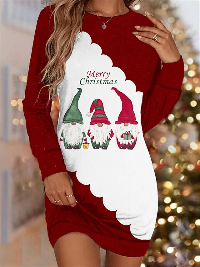 Women‘s Christmas Sweatshirt Dress Shift Dress Blue Wine Long Sleeve Color Block Print Winter Fall Autumn Fashion Daily Loose Fit 2022 S M L XL XXL 3XL 3 Women‘s Christmas Sweatshirt Dress Shift Dress Blue Wine Long Sleeve Color Block Print Winter Fall Autumn Fashion Daily Loose Fit 2022 S M L XL XXL 3XL - Image 3
