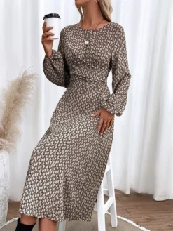 Women's Casual Dress Sheath Dress A Line Dress Graphic Print Crew Neck Midi Dress Active Fashion Outdoor Christmas Long Sleeve Regular Fit Black Fall Winter S M L XL -Fashion Life Shop wlvyui1697523782563