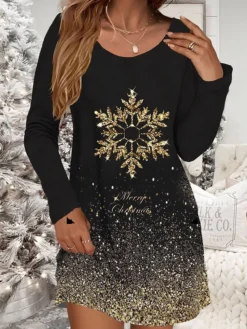 Women's Casual Dress Christmas Dress Winter Dress Christmas Tree Snowflake Print V Neck Mini Dress Fashion Streetwear Outdoor Christmas Long Sleeve Loose Fit Black Yellow Gold Fall Winter S M L XL XXL 5 Women's Casual Dress Christmas Dress Winter Dress Christmas Tree Snowflake Print V Neck Mini Dress Fashion Streetwear Outdoor Christmas Long Sleeve Loose Fit Black Yellow Gold Fall Winter S M L XL XXL -Fashion Life Shop wodvci1697015436626