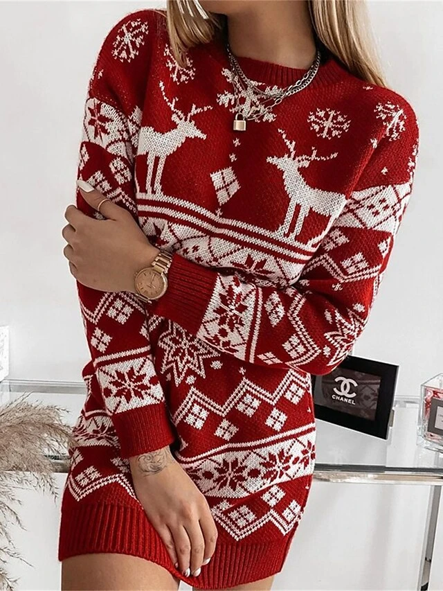 Women‘s Christmas Sweater Dress Jumper Dress Winter Dress Fashion Ugly Christmas Christmas Daily Vacation Going Out Crew Neck Long Sleeve Patchwork 2023 Loose Fit Black Wine Gray S M L 1 Women‘s Christmas Sweater Dress Jumper Dress Winter Dress Fashion Ugly Christmas Christmas Daily Vacation Going Out Crew Neck Long Sleeve Patchwork 2023 Loose Fit Black Wine Gray S M L