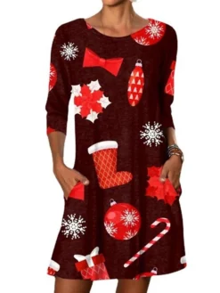 Women's Christmas Green Wine Light Red Red White Black Long Sleeve Print Pocket Print Winter Fall CasualS M L XL XXL -Fashion Life Shop wqguxf1636096375635