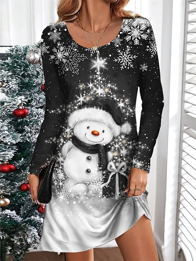 Women's Casual Dress Christmas Dress T Shirt Dress Tee Dress Snowman Snowflake Print V Neck Mini Dress Fashion Streetwear Outdoor Christmas Long Sleeve Loose Fit Black Wine Blue Fall Winter S M L XL 5 Women's Casual Dress Christmas Dress T Shirt Dress Tee Dress Snowman Snowflake Print V Neck Mini Dress Fashion Streetwear Outdoor Christmas Long Sleeve Loose Fit Black Wine Blue Fall Winter S M L XL - Image 5