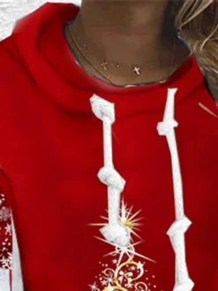 Women's Christmas Hoodie Dress Shift Dress Mini Dress Wine Long Sleeve Tree Print Winter Fall Hooded Vacation Casual 2022 S M L XL XXL 3XL -Fashion Life Shop wrhtfl1667212062720