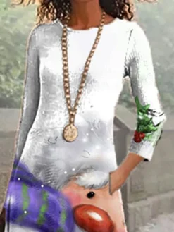 Women's Christmas Casual Dress Swing Dress White Long Sleeve Santa Claus Pocket Winter Fall Autumn Crew Neck Fashion Daily Vacation 2022 S M L XL XXL 3XL -Fashion Life Shop wslmcj1667961877956