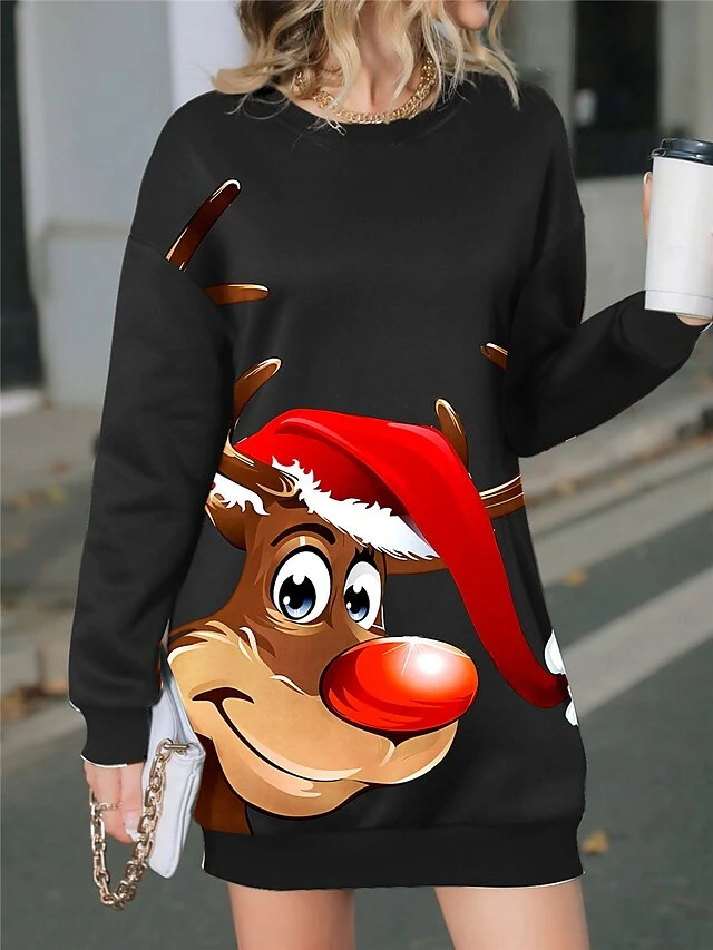 Women's Casual Dress Christmas Dress Sweatshirt Dress Deer Print Crew Neck Mini Dress Fashion Streetwear Outdoor Christmas Long Sleeve Loose Fit Black Fall Winter S M L XL XXL 1 Women's Casual Dress Christmas Dress Sweatshirt Dress Deer Print Crew Neck Mini Dress Fashion Streetwear Outdoor Christmas Long Sleeve Loose Fit Black Fall Winter S M L XL XXL