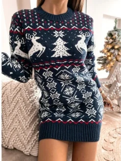 Women‘s Christmas Sweater Dress Winter Dress Sheath Dress Short Mini Dress Red Navy Blue Gray Long Sleeve Elk Snowman Snowflake Knit Fall Winter Round Neck Turtleneck Stylish Casual 2022 S M L XL XXL -Fashion Life Shop wsshmu1663151839129