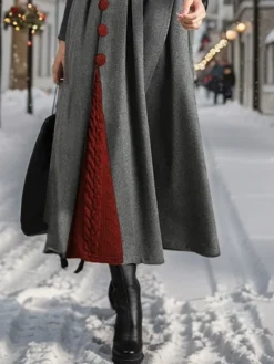 Women's Casual Dress Christmas Dress Plaid Dress Plaid Patchwork Button Turtleneck Midi Dress Fashion Streetwear Outdoor Christmas Long Sleeve Regular Fit Gray Fall Winter S M L XL XXL -Fashion Life Shop wsudgj1697097837446