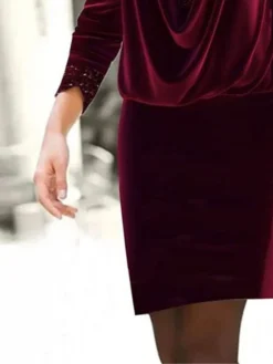 Women's Christmas Dress Velvet Dress Casual Dress Mini Dress Sequins Patchwork Outdoor Christmas Daily Fashion Streetwear Crew Neck Long Sleeve 2023 Regular Fit Wine Color S M L XL XXL Size -Fashion Life Shop wtijie1697090913812
