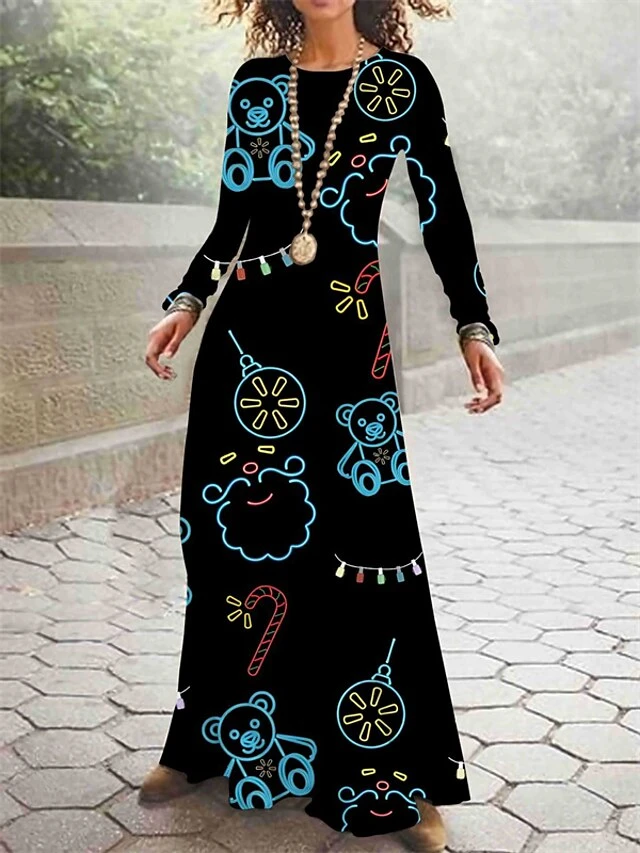 Women's Christmas Casual Dress Swing Dress Long Dress Maxi Dress Black Blue Wine Long Sleeve Santa Claus Print Winter Fall Autumn Crew Neck Stylish 2022 S M L XL 2XL 3XL 4XL 5XL 3 Women's Christmas Casual Dress Swing Dress Long Dress Maxi Dress Black Blue Wine Long Sleeve Santa Claus Print Winter Fall Autumn Crew Neck Stylish 2022 S M L XL 2XL 3XL 4XL 5XL - Image 3