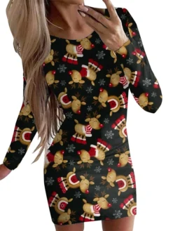 Women's Christmas Casual Dress BodyconShort Mini Dress Green Blue Red Light Blue Black Long Sleeve Polka Dot Santa Claus Elk Print Fall Winter Crew Neck Casual Sexy 2022 S M L XL XXL -Fashion Life Shop wuyytv1665483328045