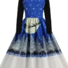 Women's Christmas Swing Dress Vintage DressKnee Length Dress Blue Royal Blue Light Blue Black Long Sleeve Santa Claus Elk Snowman Print Fall Winter Crew Neck Vacation Vintage 2022 S M L XL XXL 3XL