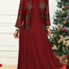 Women's Christmas Plus Size Curve Casual Dress Dress Set Two Piece Dress Plaid Midi Dress Long Sleeve Print Crew Neck Fashion Outdoor Wine Blue Fall Winter L XL XXL 3XL 4XL