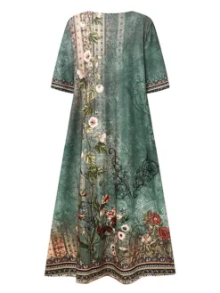 Women's Casual Dress Shift Dress Midi Dress Navy Blue Blue Orange Half Sleeve Floral Ruched Summer Spring V Neck Vintage Christmas Vacation 2023 S M L XL XXL 3XL -Fashion Life Shop wwbdcs1685699215614