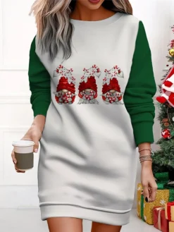 Women's Christmas Casual Dress Sweatshirt Dress Mini Dress Warm Fashion OutdoorVacation Crew Neck Print Geometric Santa Claus Loose Fit Wine Red Burgundy S M L XL XXL -Fashion Life Shop wxfoqx1695365429242