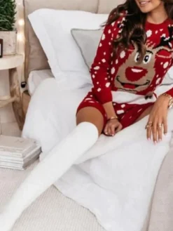 Women‘s Christmas Sweater Dress Winter Dress Sheath Dress Red Long Sleeve Animal Snowman Print Winter Fall Crew Neck Stylish Modern Winter Dress Fall Dress 2022 S M L XL -Fashion Life Shop wxymyv1662543921816