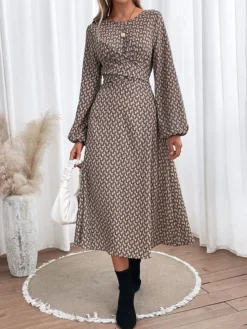 Women's Casual Dress Sheath Dress A Line Dress Graphic Print Crew Neck Midi Dress Active Fashion Outdoor Christmas Long Sleeve Regular Fit Black Fall Winter S M L XL -Fashion Life Shop wygzbl1697523781345