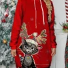 Women's Christmas Dress Hoodie Dress Mini Dress Warm Fashion Outdoor Christmas Holiday Hoodie Print Cat Reindeer Deer Loose Fit Burgundy S M L XL XXL