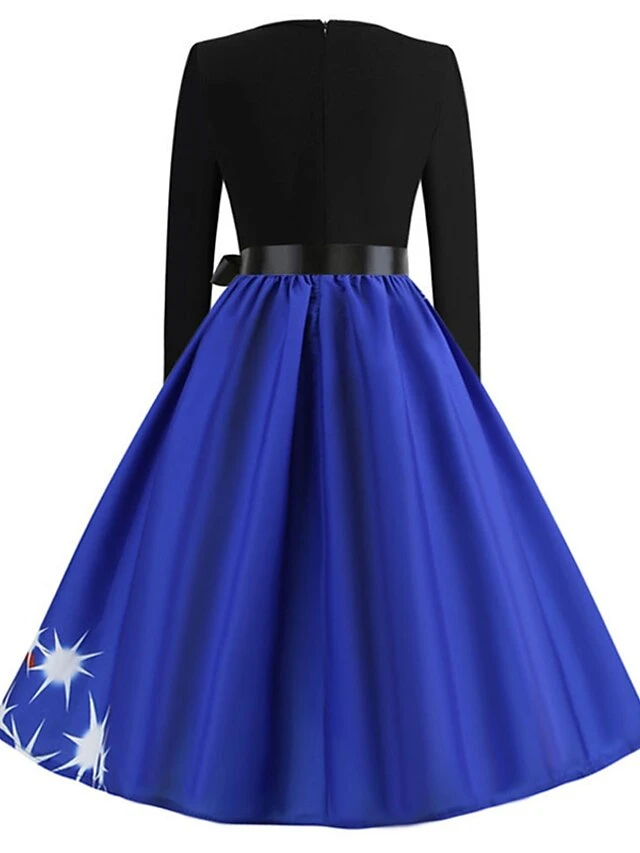 Women's Christmas Swing DressKnee Length Dress Green Blue Purple Red Long Sleeve Print Snowflake Bow Print Fall Winter Crew Neck Stylish 2022 S M L XL 2XL 6 Women's Christmas Swing DressKnee Length Dress Green Blue Purple Red Long Sleeve Print Snowflake Bow Print Fall Winter Crew Neck Stylish 2022 S M L XL 2XL - Image 6