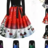 Women's Christmas Knee Length Dress Blue Purple Wine Gray Green Black Red Light Blue Long Sleeve Print Bow Print Fall Winter Round Neck Casual Vintage2021 S M L XL XXL