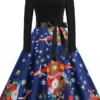 Women's Christmas Swing Dress Vintage Dress Midi Dress Green Blue Light Green Long Sleeve Santa Claus Bow Winter Fall Autumn Crew Neck Fashion Daily Date 2022 S M L XL XXL 3XL