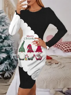 Women's Christmas Casual Dress Sheath Dress Mini Dress Green Wine Red Beige Black Long Sleeve Letter Santa Claus Elk Print Winter Fall Crew Neck Stylish Casual 2022 S M L XL 2XL 3XL 4XL 5XL 6XL -Fashion Life Shop xayqjb1666676347926