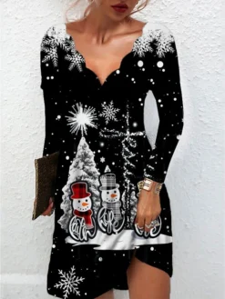Women's Christmas Sequin Dress Formal DressShort Mini Dress Black Long Sleeve Tree Print Sequins Ruched Print Fall Winter V Neck Stylish Modern 2022 S M L XL XXL 3XL -Fashion Life Shop xbwhxu1667973571829