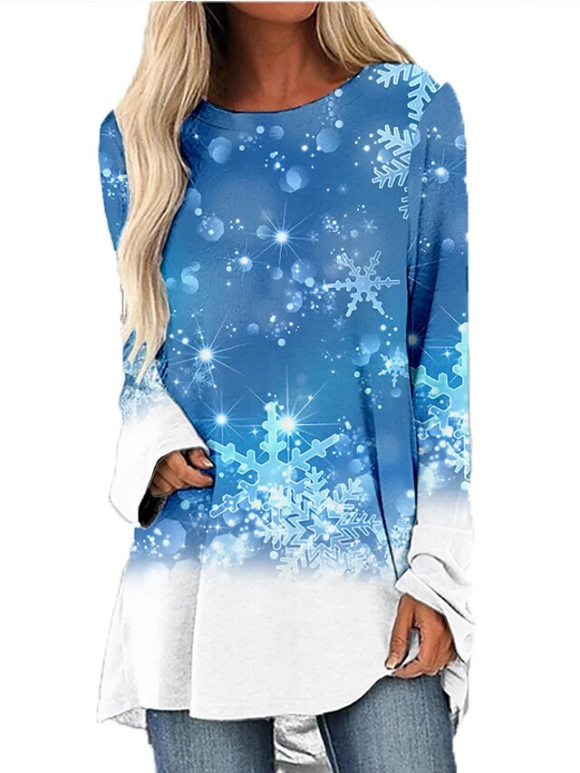 Women's Christmas T Shirt Dress Tee Dress Print DressShort Mini Dress Light Blue Long Sleeve Animal Print Patchwork Print Spring Fall Crew Neck Classic Modern 2022 S M L XL 2XL 3XL 4XL 4 Women's Christmas T Shirt Dress Tee Dress Print DressShort Mini Dress Light Blue Long Sleeve Animal Print Patchwork Print Spring Fall Crew Neck Classic Modern 2022 S M L XL 2XL 3XL 4XL - Image 4
