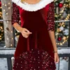 Women's Christmas Dress Velvet Dress Casual Dress Mini Dress Sequins Patchwork Outdoor Christmas Daily Fashion Modern V Neck Long Sleeve 2023 Regular Fit Wine Gold Color S M L XL XXL Size