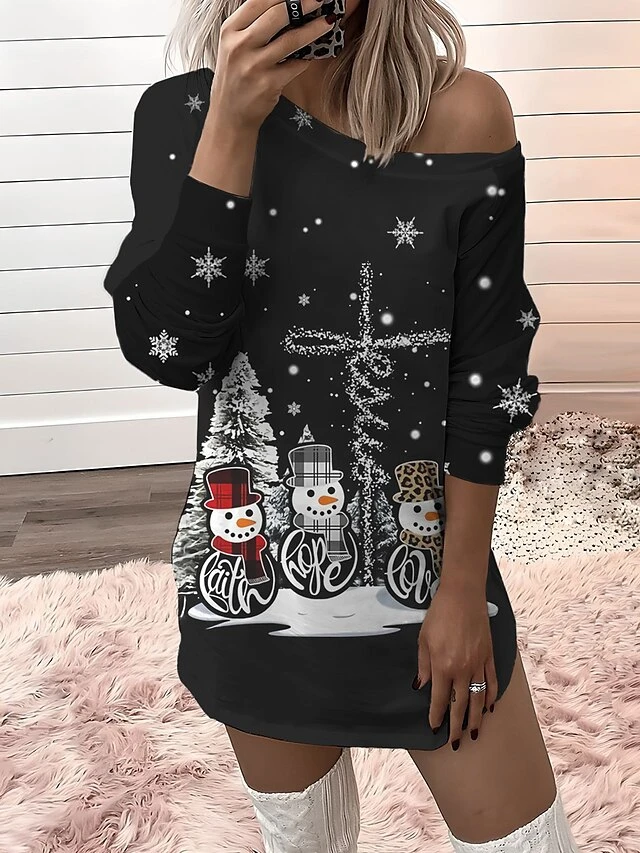 Women‘s Christmas Casual Dress Sweatshirt Dress Mini Dress Warm Fashion Outdoor Holiday Crew Neck Print Santa Claus Snowman Loose Fit Black White Red S M L XL XXL 4 Women‘s Christmas Casual Dress Sweatshirt Dress Mini Dress Warm Fashion Outdoor Holiday Crew Neck Print Santa Claus Snowman Loose Fit Black White Red S M L XL XXL - Image 4