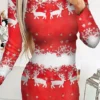 Women's Christmas Casual Dress Bodycon Sheath Dress Mini Dress Red Long Sleeve Elk Print Winter Fall Autumn Crew Neck Christmas Daily Vacation 2022 S M L XL