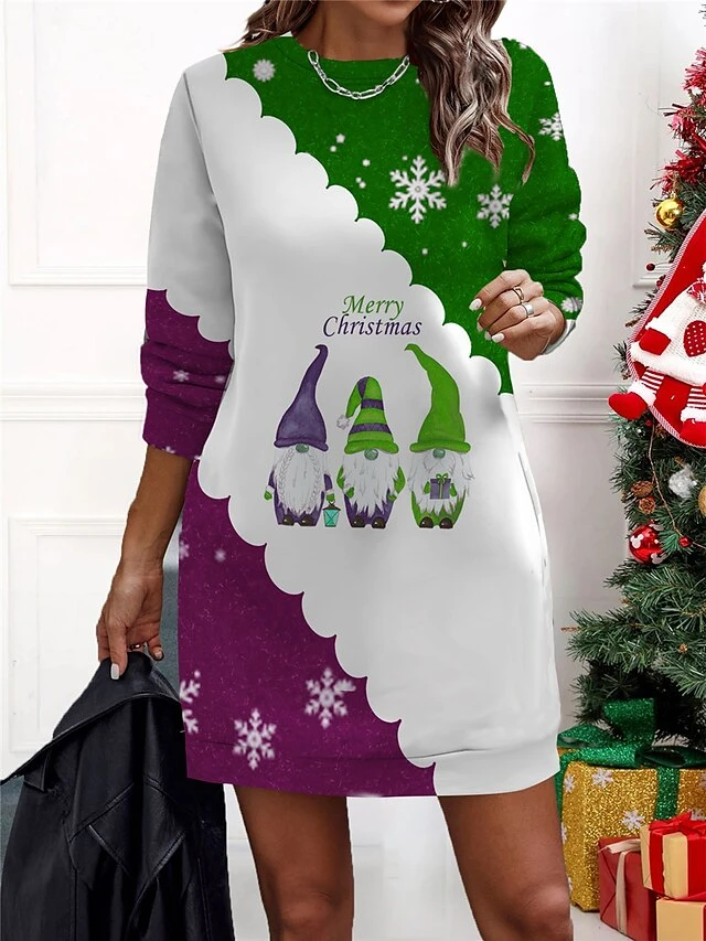 Women‘s Christmas Casual Dress Sweatshirt Dress Mini Dress Warm Fashion Outdoor Holiday Crew Neck Print Geometric Santa Claus Loose Fit Red Burgundy Navy Blue S M L XL XXL 5 Women‘s Christmas Casual Dress Sweatshirt Dress Mini Dress Warm Fashion Outdoor Holiday Crew Neck Print Geometric Santa Claus Loose Fit Red Burgundy Navy Blue S M L XL XXL - Image 5