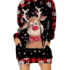 Women‘s Christmas Hoodie Dress Winter Dress Snowflake Scarf Fawn Star Scarf Fawn Cape Deer Colored Horned Fawn Long Sleeve Elk Snowflake Pocket Print Winter Fall Hooded Stylish Casual Fall Dress