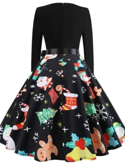 Women's Christmas Retro 1950s Vintage Dress Midi Dress Party Ruched Bow Fruit V Neck Long Sleeve Regular Fit Fall Winter 2023 Deep Green Black S M L XL -Fashion Life Shop xhpbuk1695363822891