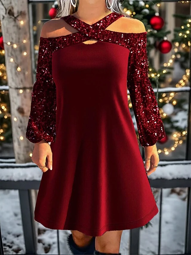 Women's Christmas Dress Velvet Dress Casual Dress Mini Dress Cut Out Cold Shoulder Christmas Street Vacation Fashion Streetwear V Neck Long Sleeve 2023 Regular Fit Wine Color S M L XL XXL Size 1 Women's Christmas Dress Velvet Dress Casual Dress Mini Dress Cut Out Cold Shoulder Christmas Street Vacation Fashion Streetwear V Neck Long Sleeve 2023 Regular Fit Wine Color S M L XL XXL Size
