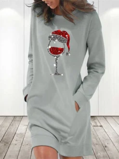 Women's Casual Dress Sweatshirt Dress Shift Dress Mini Dress Light Blue White Grey Long Sleeve Christmas Hat Pocket Fall Winter Autumn Crew Neck Stylish Winter Dress Christmas Fall Dress Loose Fit -Fashion Life Shop xjumkh1666088713123