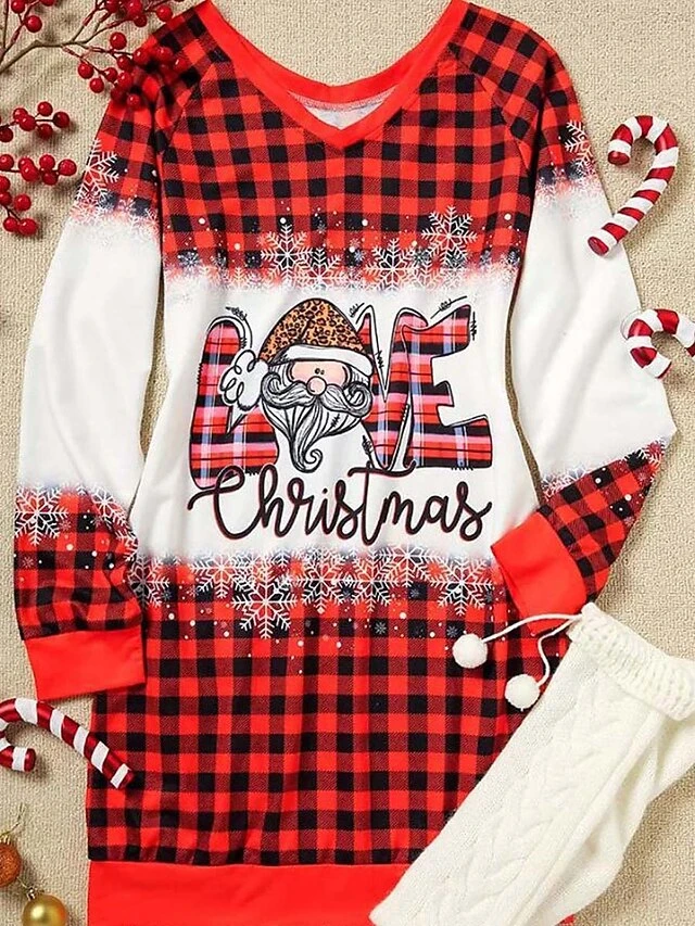 Women‘s Christmas Casual Dress Hoodie Dress Mini Dress Fashion Daily Outdoor Vacation Going Out V Neck Print Bell Regular Fit Red S M L XL XXL 2 Women‘s Christmas Casual Dress Hoodie Dress Mini Dress Fashion Daily Outdoor Vacation Going Out V Neck Print Bell Regular Fit Red S M L XL XXL - Image 2
