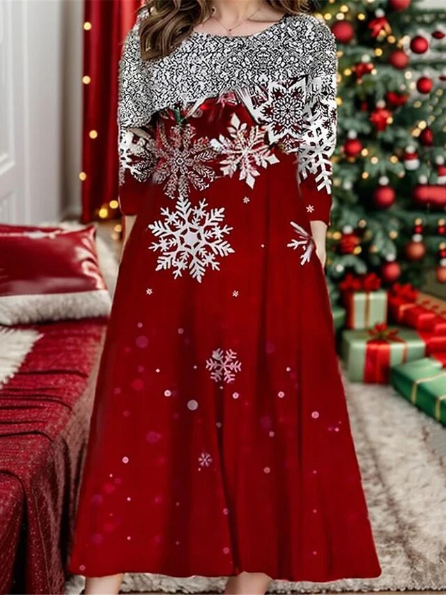 Women's Casual Dress Christmas Dress Winter Dress Snowflake Zipper Print Crew Neck Midi Dress Fashion Streetwear Outdoor Christmas Half Sleeve Loose Fit Wine Fall Winter S M L XL XXL 1 Women's Casual Dress Christmas Dress Winter Dress Snowflake Zipper Print Crew Neck Midi Dress Fashion Streetwear Outdoor Christmas Half Sleeve Loose Fit Wine Fall Winter S M L XL XXL