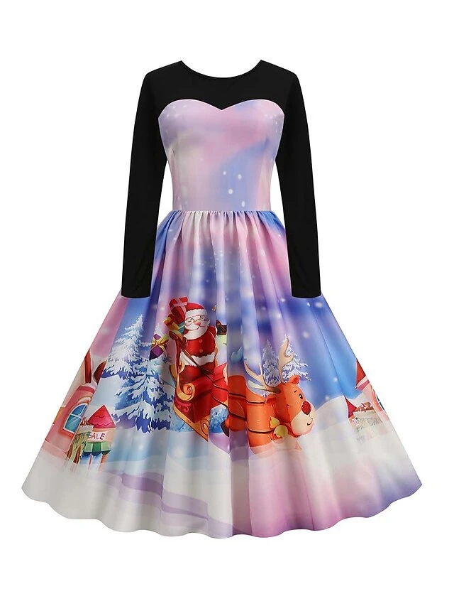 Women‘s Christmas Retro Elegant Vintage Dress Midi Dress Party Ruched Patchwork Santa Claus Crew Neck Long Sleeve Regular Fit Fall Winter 2023 Black Red S M L XL 2 Women‘s Christmas Retro Elegant Vintage Dress Midi Dress Party Ruched Patchwork Santa Claus Crew Neck Long Sleeve Regular Fit Fall Winter 2023 Black Red S M L XL - Image 2