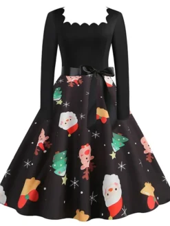 Women's Christmas Vintage Dress Midi Dress Black And White Green Black Long Sleeve Santa Claus Bow Winter Fall Autumn Square Neck Stylish Christmas Vacation 2022 S M L XL XXL 3XL 30 Women's Christmas Vintage Dress Midi Dress Black And White Green Black Long Sleeve Santa Claus Bow Winter Fall Autumn Square Neck Stylish Christmas Vacation 2022 S M L XL XXL 3XL -Fashion Life Shop xnecpa1667637302009