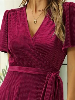 Women's Christmas Dress Casual Dress Velvet Dress Long Dress Maxi Dress Lace Up Outdoor Christmas Daily Fashion Elegant V Neck Short Sleeve 2023 Slim Black Wine Dark Blue Color S M L XL XXL Size -Fashion Life Shop xqkffy1693897255654